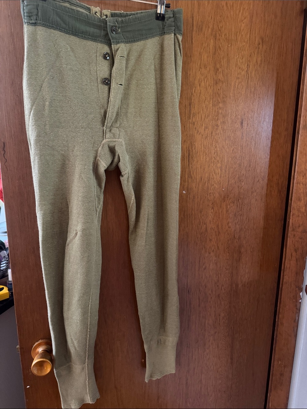 Men's Olive Thermal Jogger Long Johns with Button Fly
